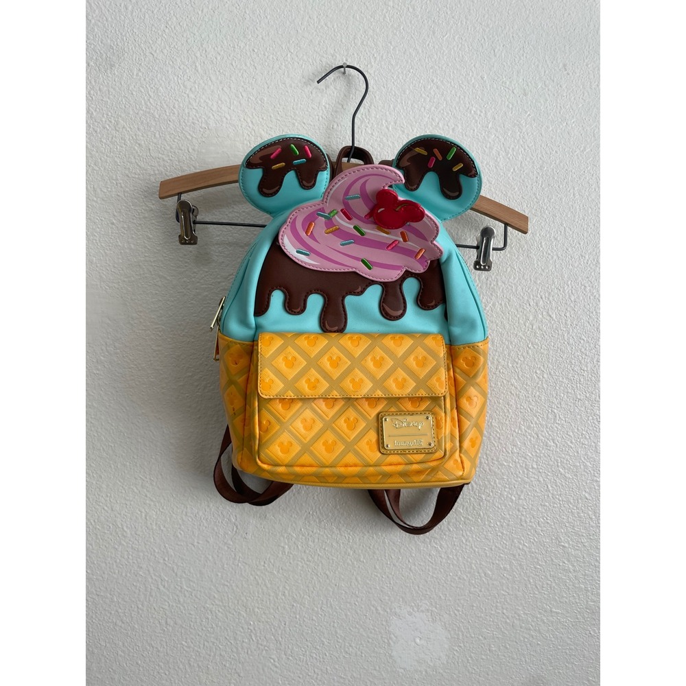 Disney Loungefly Mini Backpack Kids OS Blue Good Ice Cream Sundae Mickey Mouse